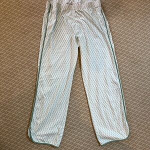 Women's LAKE Pima cotton PJ pants (M) White & Green block print & contrast trim.